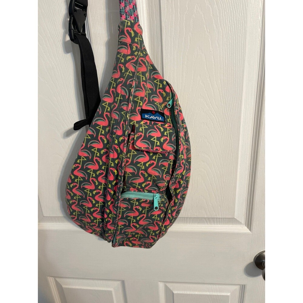Kavu Flamingo Print Crossbody Bag in Pink, Green, Teal